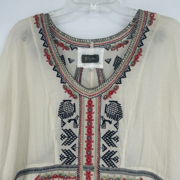 Johnny Was Biya Boho Tunic Top Cream Embroidered Pockets Hippie Sheer Size L - Picture 2 of 10
